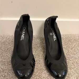 CHANEL Black Patent Leather Heels